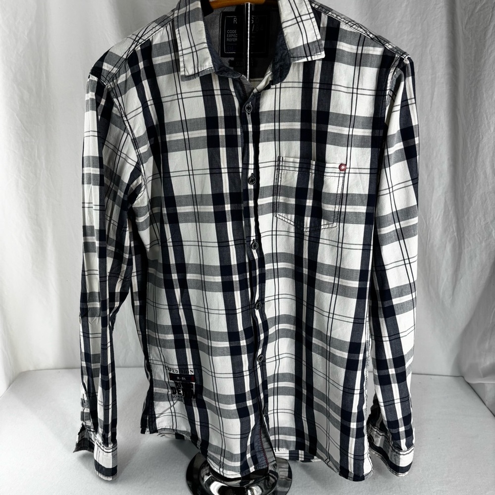 Men’s RIV/SD Blue Dept Plaid Button-Down Shirt M